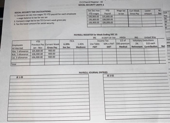  Ch 9 Payroll Register - EE SOCIAL SECURITY LIMITS 2 6.2