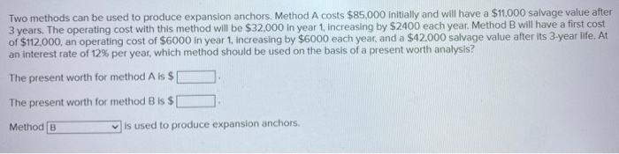  Two methods can be used to produce expansion anchors. Method A