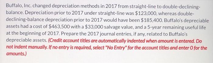  Buffalo, Inc. changed depreciation methods in 2017 from straight-line to double-declining-