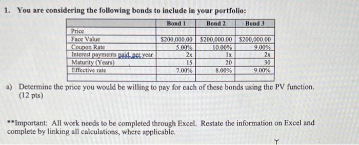 complete on excel or google sheets 1. You are considering the following