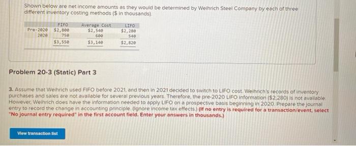 by Weinrich Steel Company by each of three different inventory costing methods