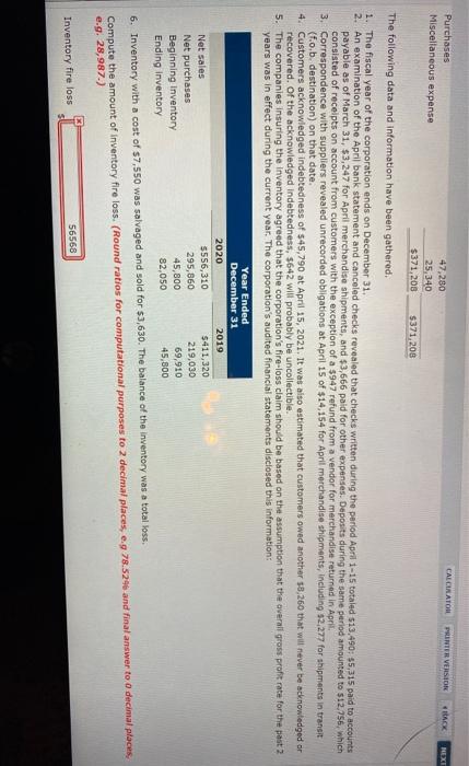 fire damaged the office and warehouse of Concord Corporation. The only accounting
