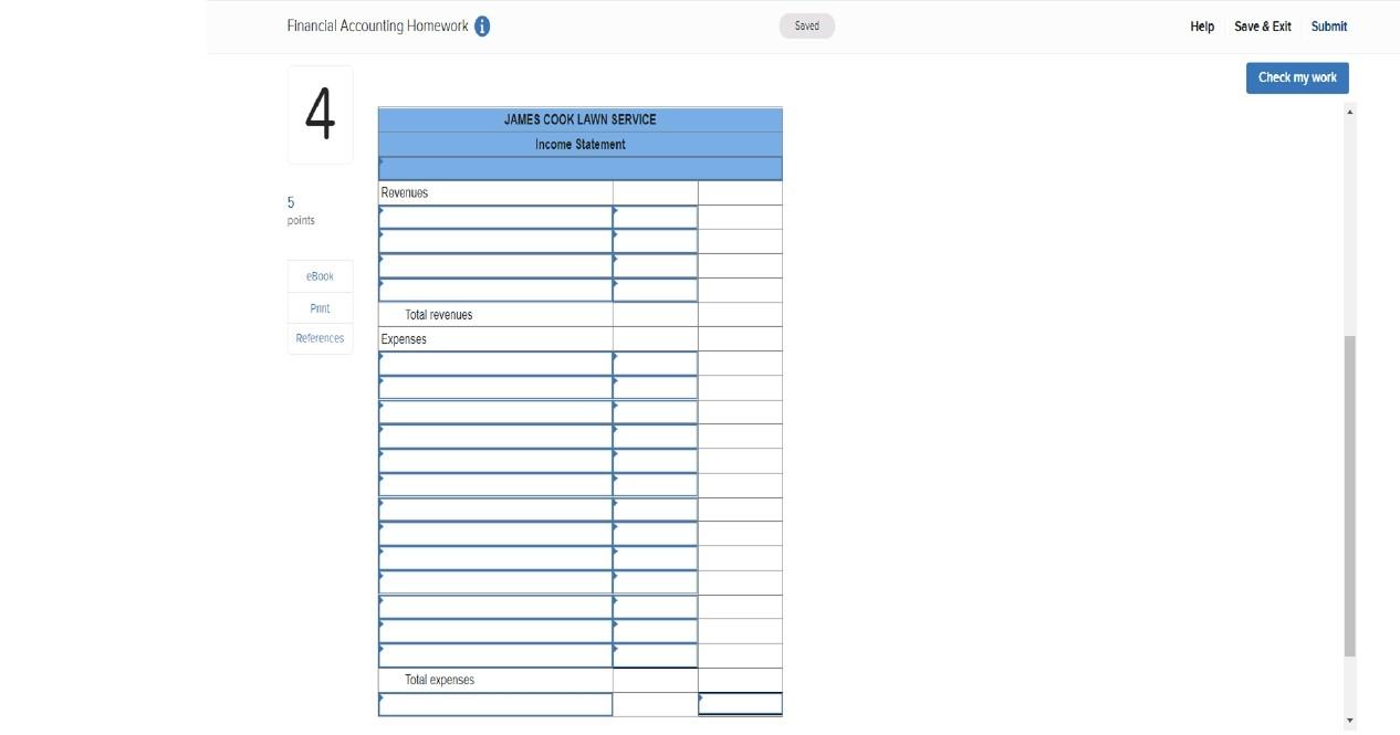  Financial Accounting Homework Saved Help Save & Exit Submit Check my