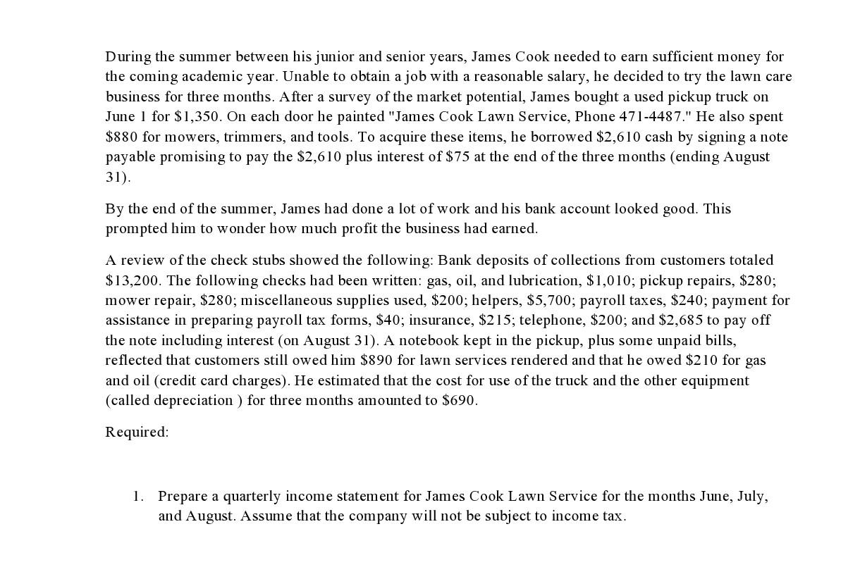 work 4 JAMES COOK LAWN SERVICE Income Statement Revenues 5 points eBook