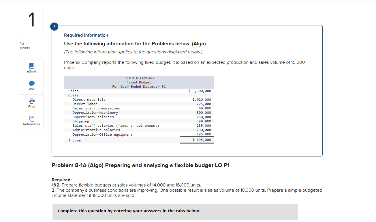 1 ! 15 points Required information Use the following information for