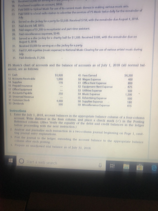 transactions were completed during July, the second month of the business operations: