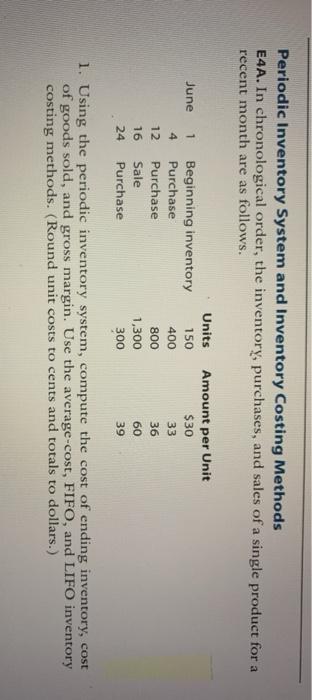  Periodic Inventory System and Inventory Costing Methods E4A. In chronological order,