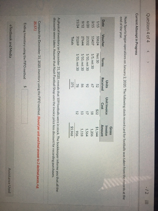  Question 4 of 4 -12 s Current Attempt in Progress Nash