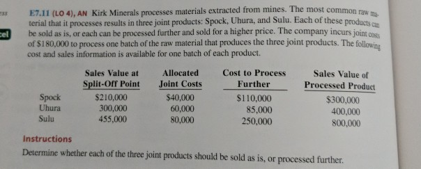 cel E7.11 (LO 4). AN Kirk Minerals processes materials extracted from