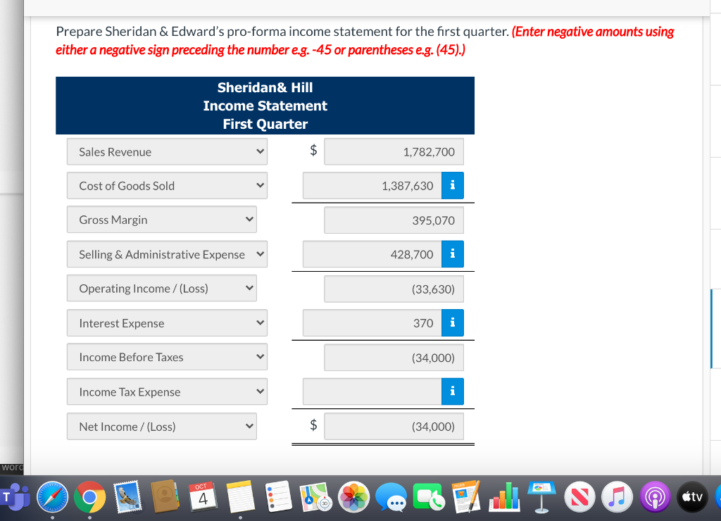 please help Prepare Sheridan & Edward's pro-forma income statement for the first