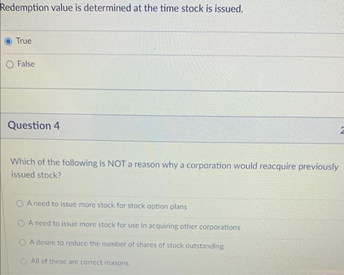  Redemption value is determined at the time stock is issued. True