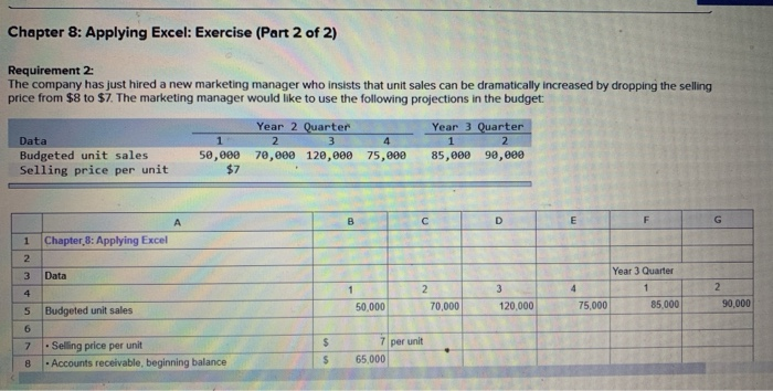  Chapter 8: Applying Excel: Exercise (Part 2 of 2) Requirement 2: