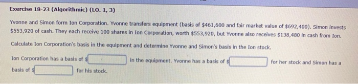  Exercise 18-23 (Algorithmic) (LO. 1, 3) Yvonne and Simon form Ion