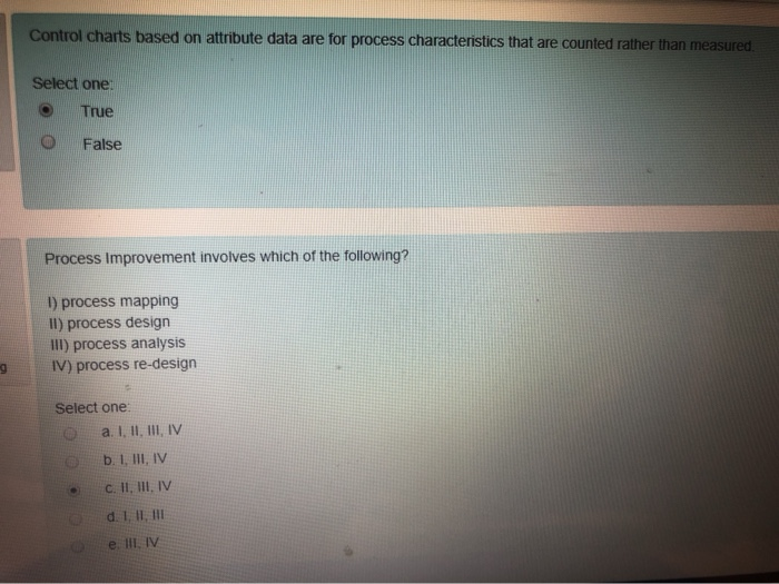  Control charts based on attribute data are for process characteristics that