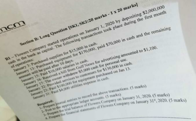mcm Section B: Long Question (SKI, SK2:20 marks - 1 x