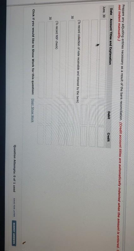 bank statement for Cates Company indicates a balance of $1,730 on June