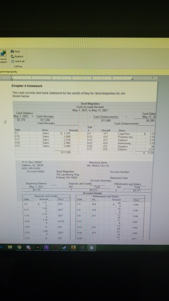  Find Replace Insert Select all object Editing yed improperly 1234 Chapter