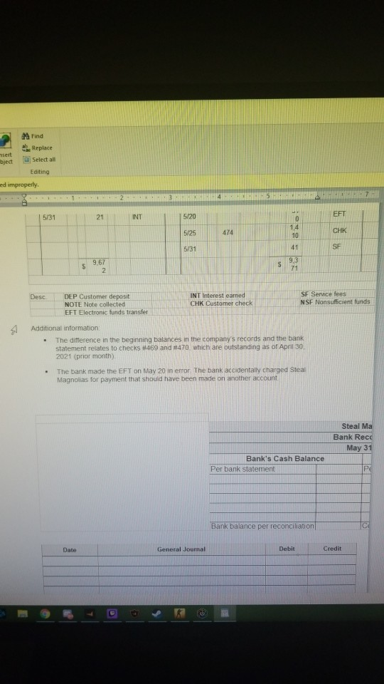 4 Homework The cash records and bank statement for the month of