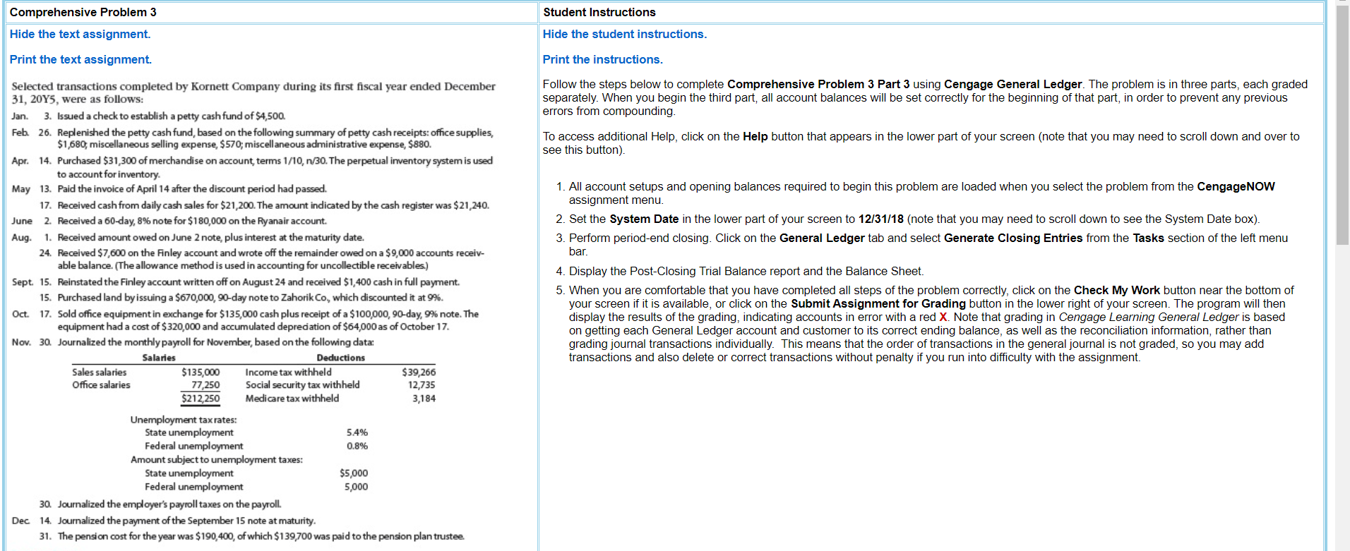  Comprehensive Problem 3 Hide the text assignment. Student Instructions Hide the