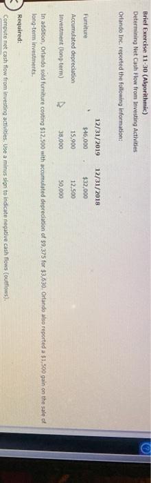  Briel Exercise 11-30 (Algorithmic) Determining Net Cash Flow from Investing Activities