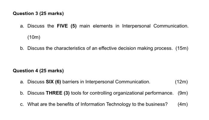 solve all please typing Question 3 (25 marks) a. Discuss the FIVE