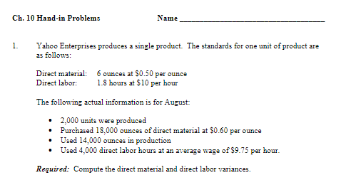 Please Help answer the following questions. Ch. 10 Hand-in Problems . Name