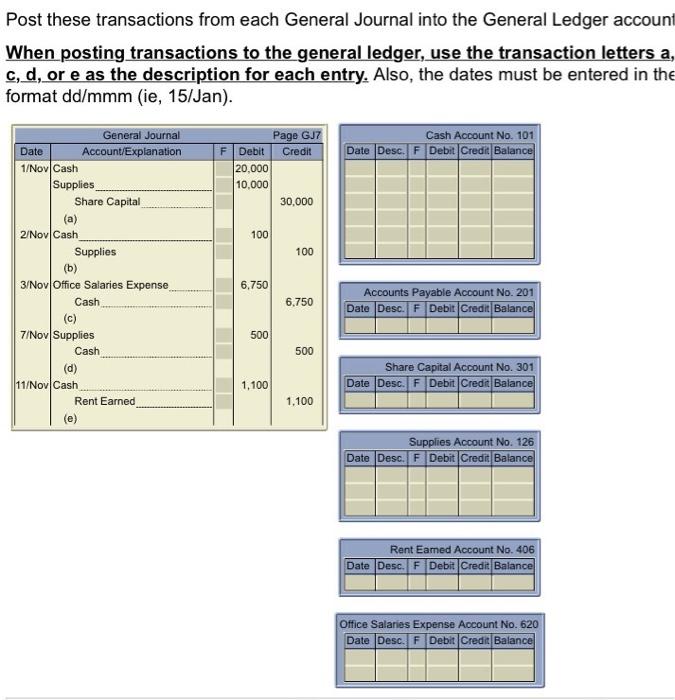  Post these transactions from each General Journal into the General Ledger