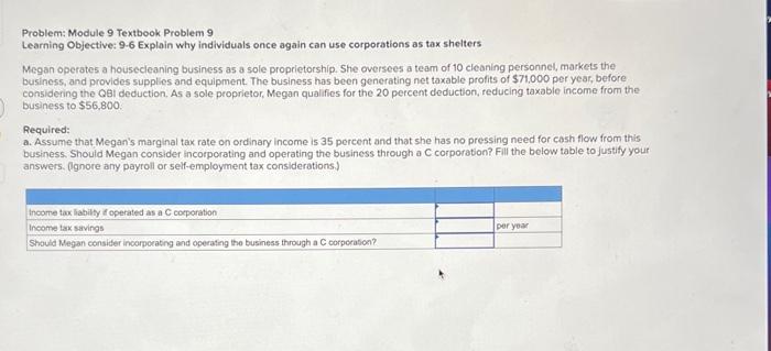  Problem: Module 9 Textbook Problem 9 Learning Objective: 9.6 Explain why