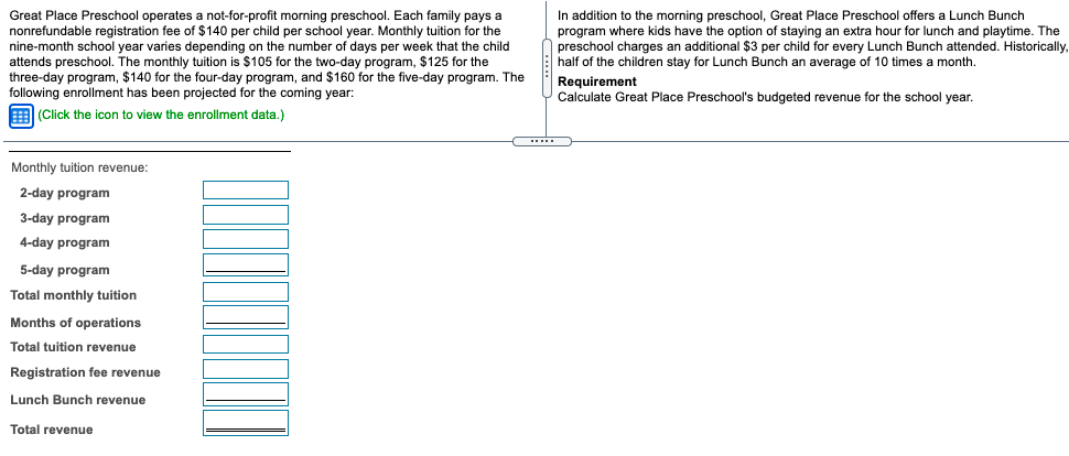 program 56 children 24 children Great Place Preschool operates a not-for-profit morning