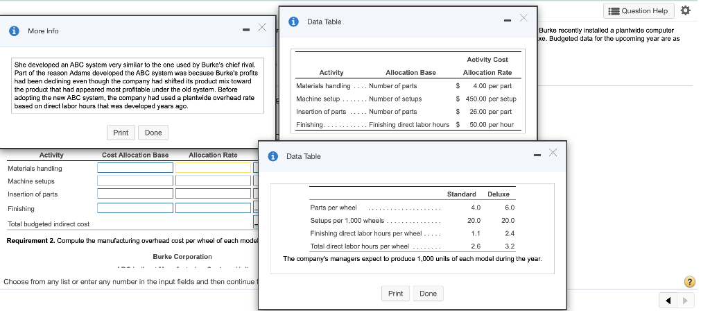  Question Help 0 Data Table i More Info Burke recently installed
