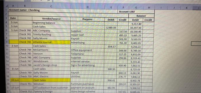 5 6 Comparing the May reconciliation, the June checking ledger and the