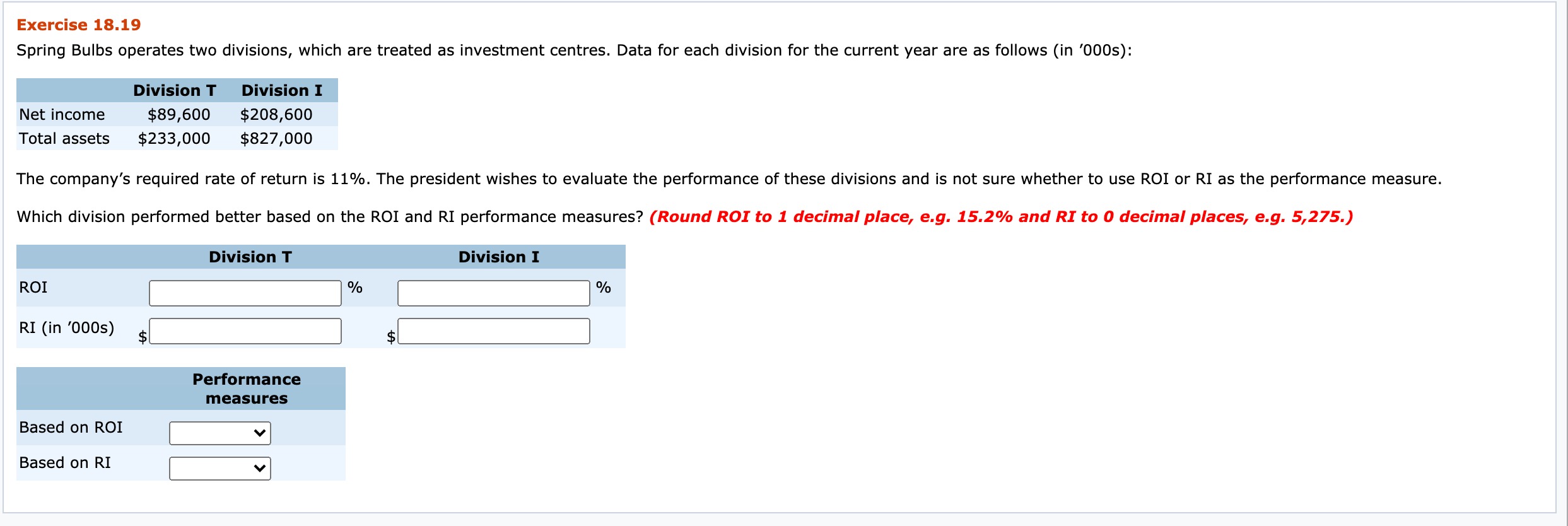  Exercise 18.19 Spring Bulbs operates two divisions, which are treated as