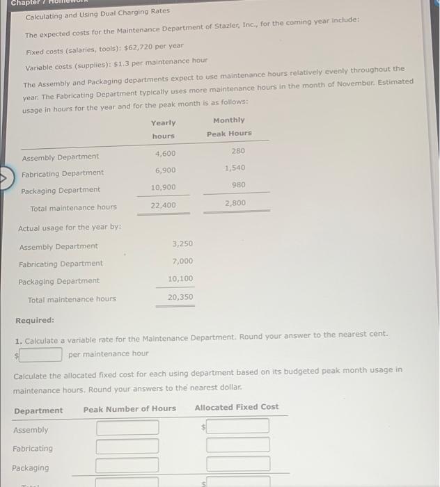  Chapter Calculating and using Dual Charging Rates The expected costs for