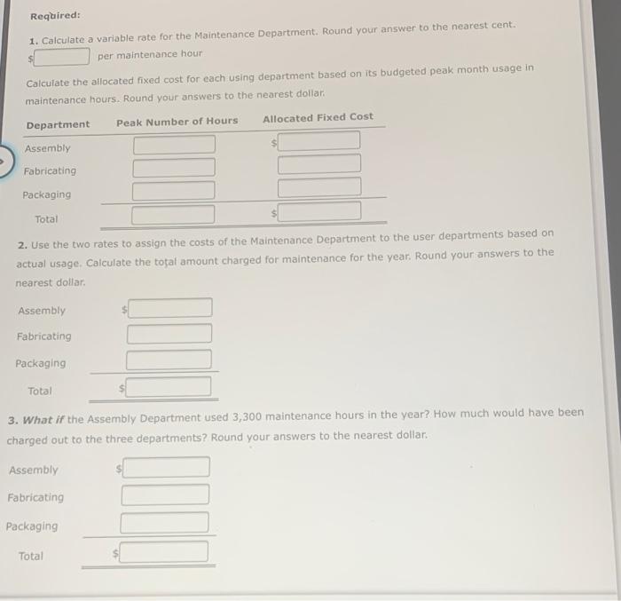 the Maintenance Department of Stazler, Inc., for the coming year include: Fixed