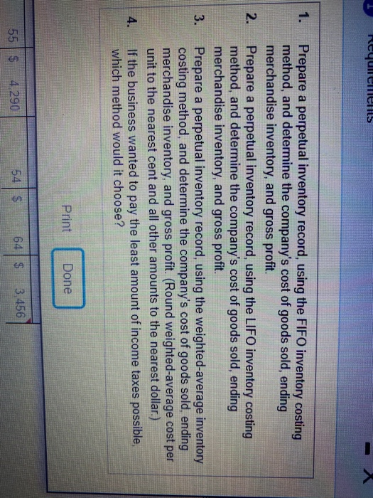 Requiremens 1. 2. Prepare a perpetual inventory record, using the FIFO