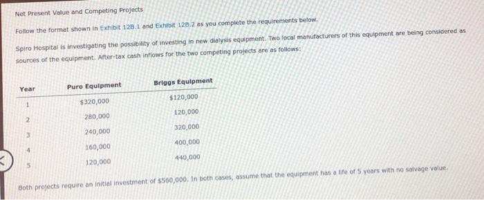  Net Present Value and Competing Projects Follow the format shown in