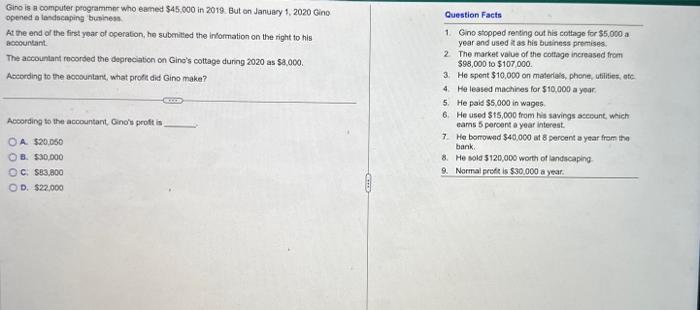 please help Gino is a computer peogrammne who eamed \$45,000 in 2019.