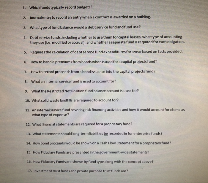  1. Which funds typically record budgets? 2. Journal entry to record