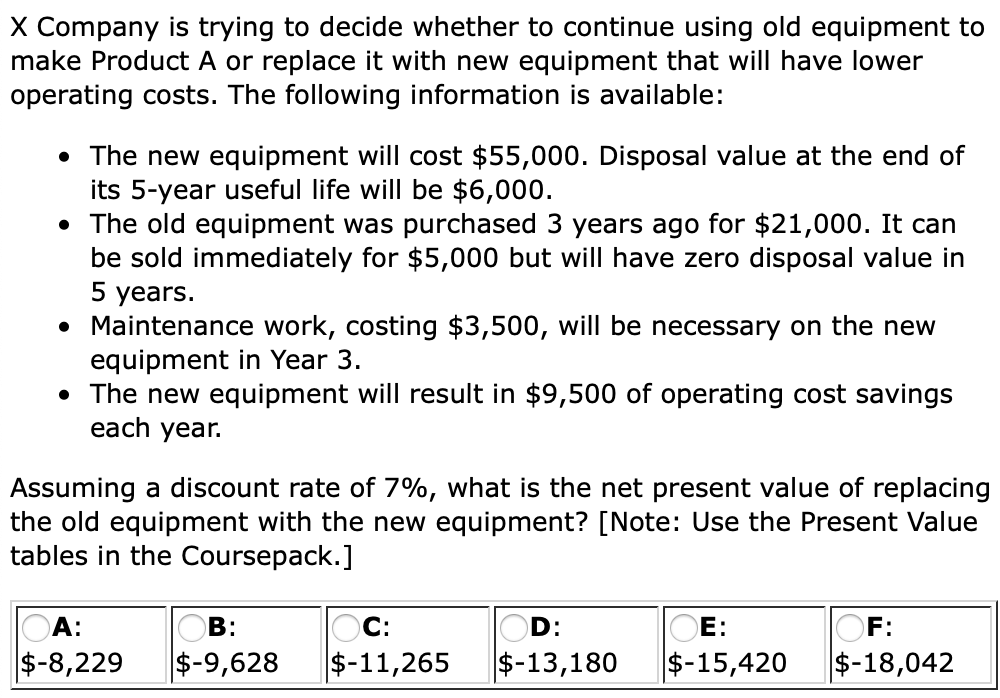 7 X Company is trying to decide whether to continue using old