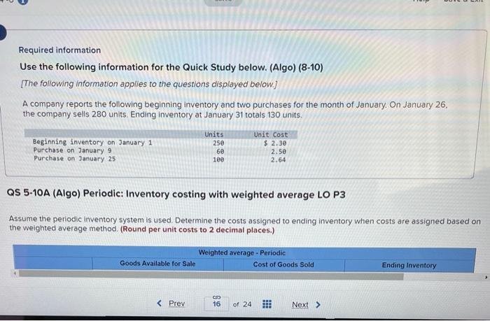  Required information Use the following information for the Quick Study below.