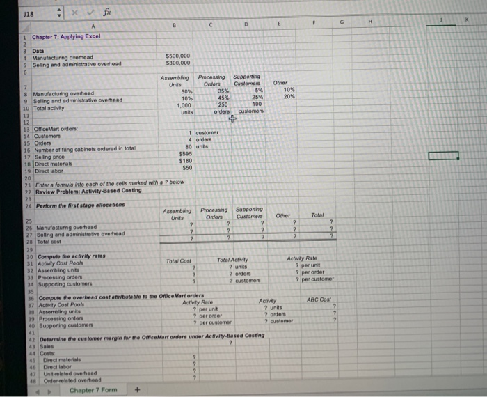  solve using cell/sum functions: example: =B6-B4 J18 x fx G H