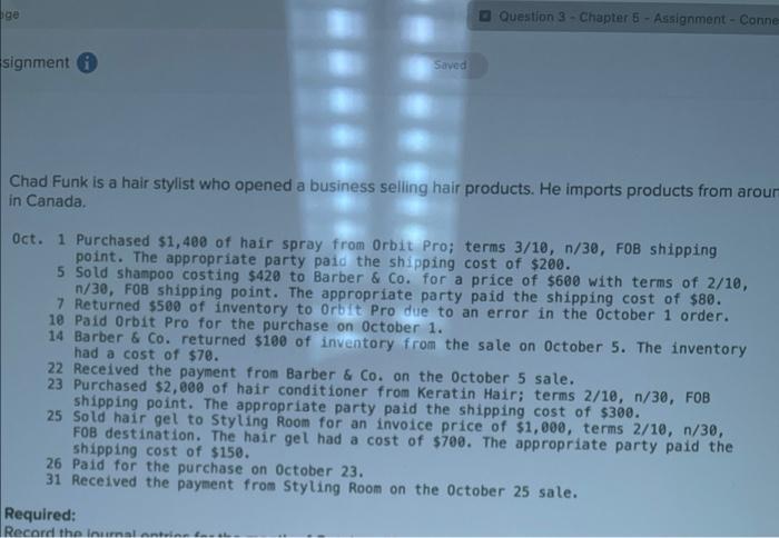  Question 3 - Chapter 5 - Assignment - Conne signment Saved