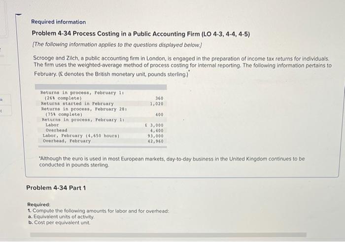  Required information Problem 4-34 Process Costing in a Public Accounting Firm