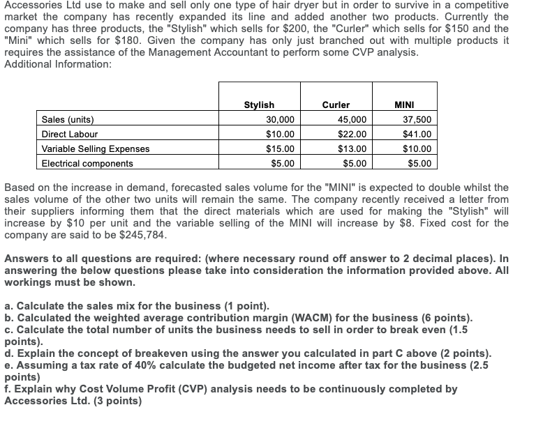Accessories Ltd use to make and sell only one type of