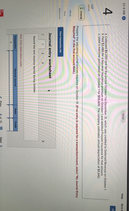  Ch 4 HW Saved Help Save CI 4 a. Collected $5,250