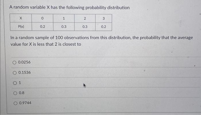  A random variable X has the following probability distribution 0 1