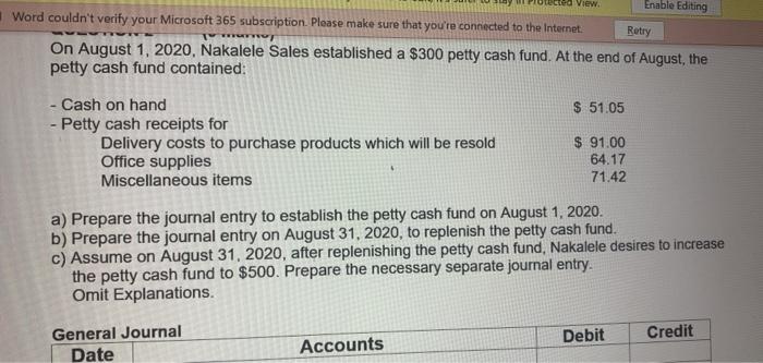  View TY Enable Editing Word couldn't verify your Microsoft 365 subscription.