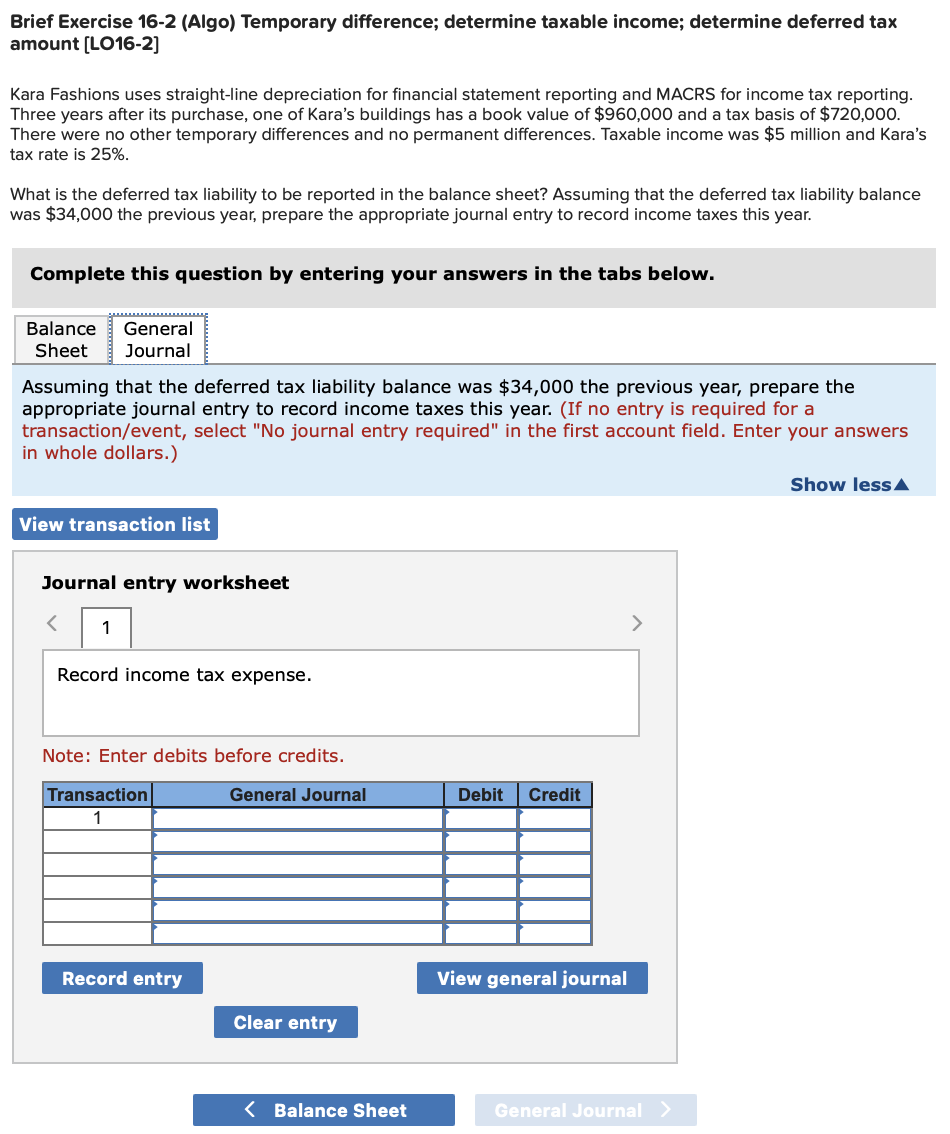 tax amount (LO16-2] Kara Fashions uses straight-line depreciation for financial statement reporting
