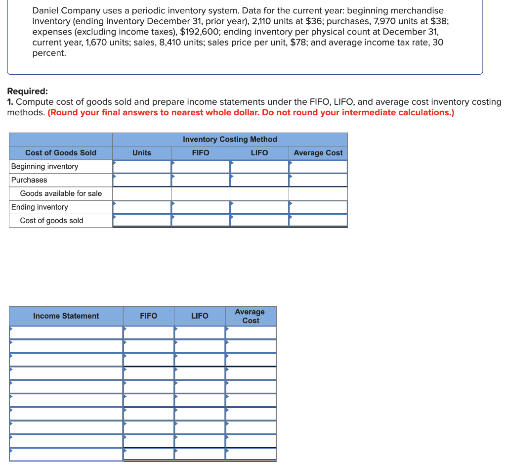 Daniel Company uses a periodic inventory system. Data for the current