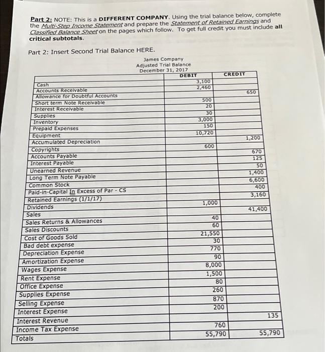  Part 2: NOTE: This is a DIFFERENT COMPANY. Using the trial